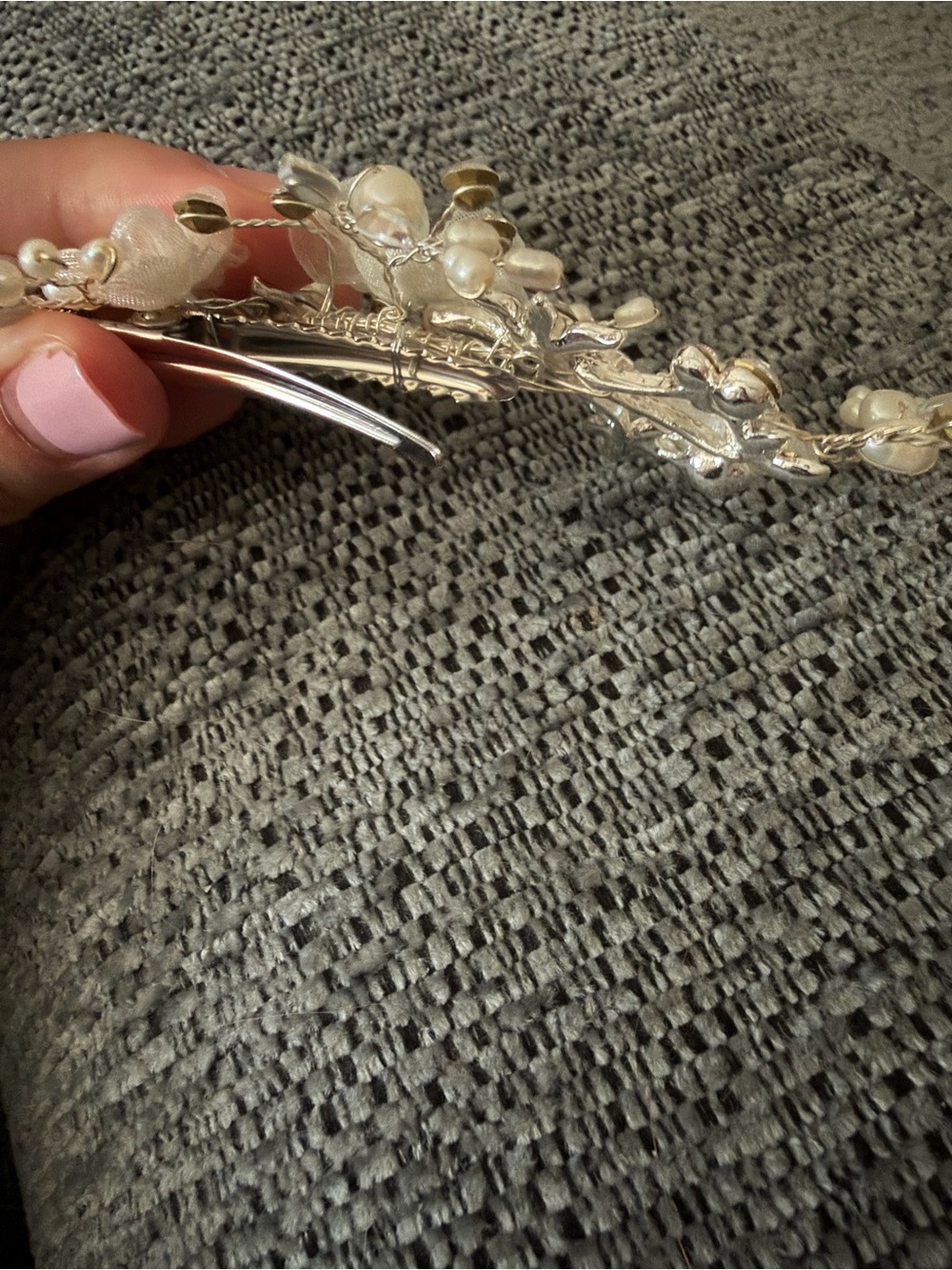 Delicate Floral Pearl and Crystal Hair Vine - Ivory & Silver - Picture 2 of 6